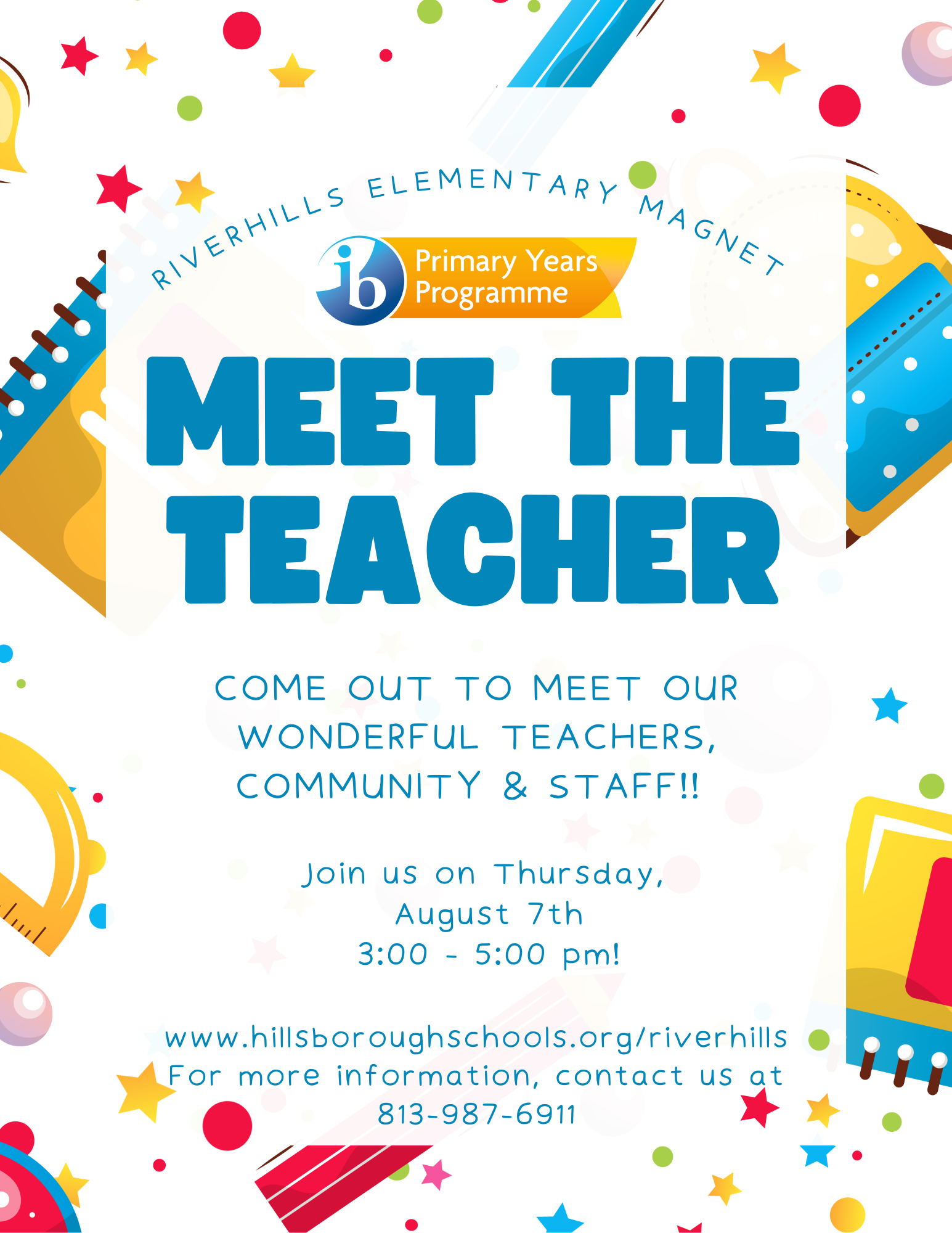  small flyer about Meet the teacher event with decorative background